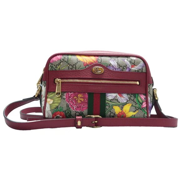 GUCCI Ophidia Red&Brown Canvas Shoulder Bag 500-020125 - Picture 1 of 12